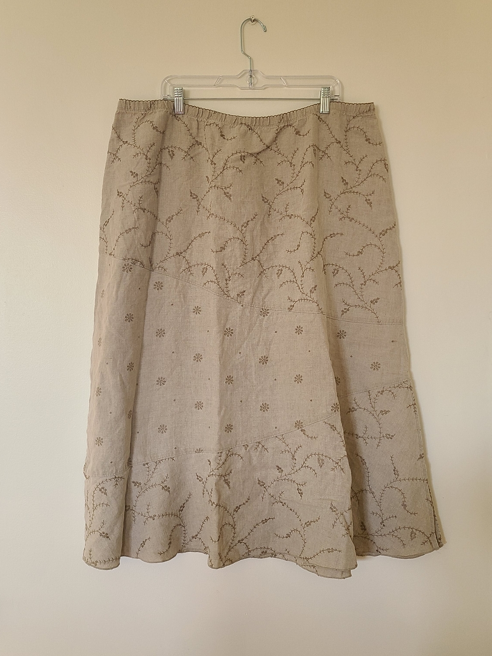 J. Jill 100% linen Embroidered Midi Skirt 3X natural beige tan